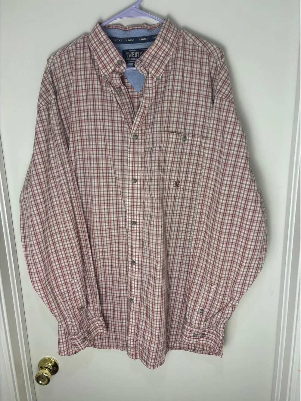 Twenty X Wrangler Men’s XL Plaid Button Down Pink Brown Western Long Sleeve